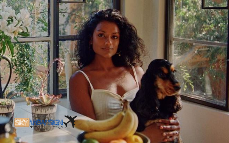 Simone Ashley with her pet dog